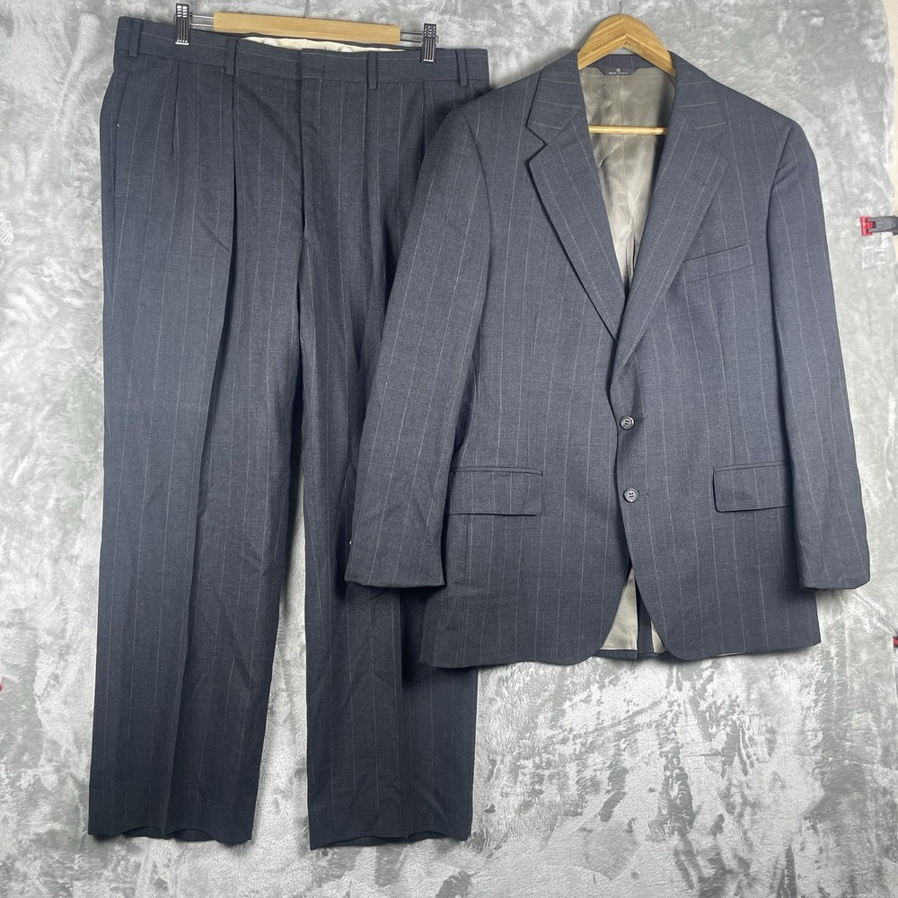 Vintage 80s Polo Ralph Lauren University Club 2‎ Piece Suit Mens 42 38x30 Stripe